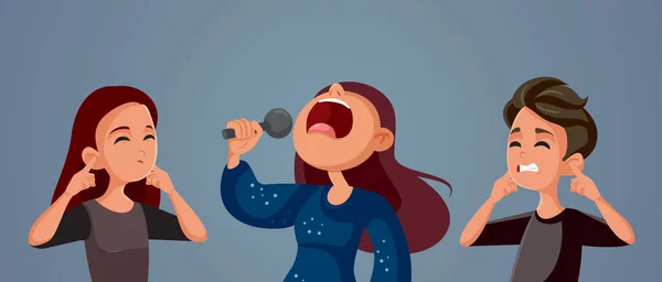 People Covering Ears Karaoke Singer Vector Cartoon — Vettoriale Stock