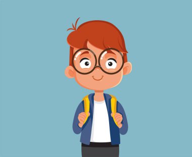 Boy Going to School Holding his School Bag Vector Cartoon Illustration