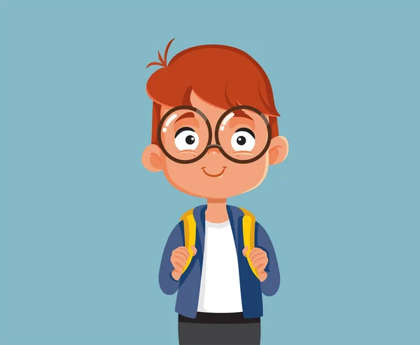 Boy Going School Holding His School Bag Vector Cartoon Illustration — ストックベクタ