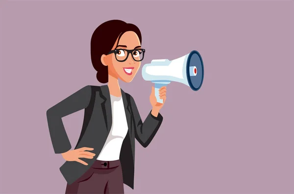 Businesswoman Holding Loudspeaker Announcing Message Vector Illustration — Διανυσματικό Αρχείο