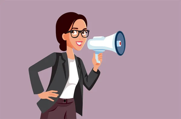 Businesswoman Holding Loudspeaker Announcing Message Vector Illustration — Stockový vektor