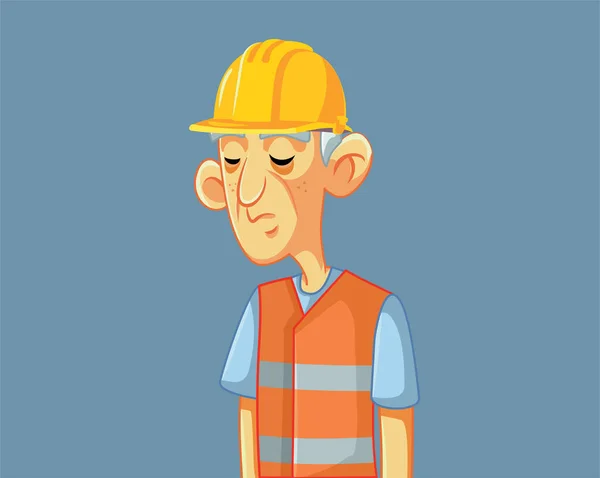 Sad Exhausted Elderly Construction Worker Vector Character Illustration — стоковый вектор