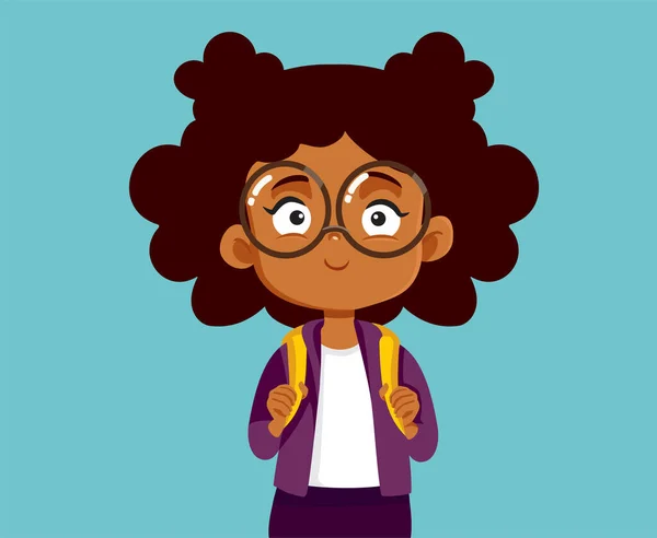 Cute Little Girl Wearing School Bag Vector Cartoon Illustration — Διανυσματικό Αρχείο