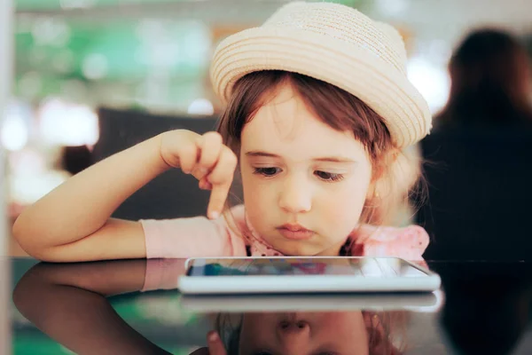 Bored Little Toddler Girl Playing Smartphone — Stok Foto