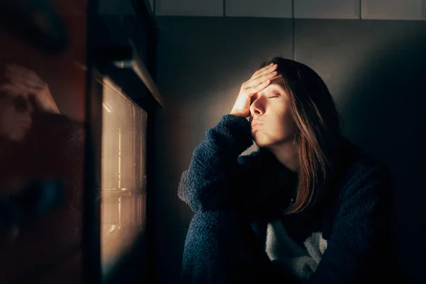 Stressed Woman Checking the Oven Fear Her Baking Fails