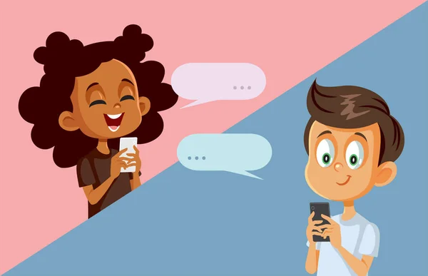 Happy Kids Texting Each Other Vector Cartoon Illustration — Stockvektor