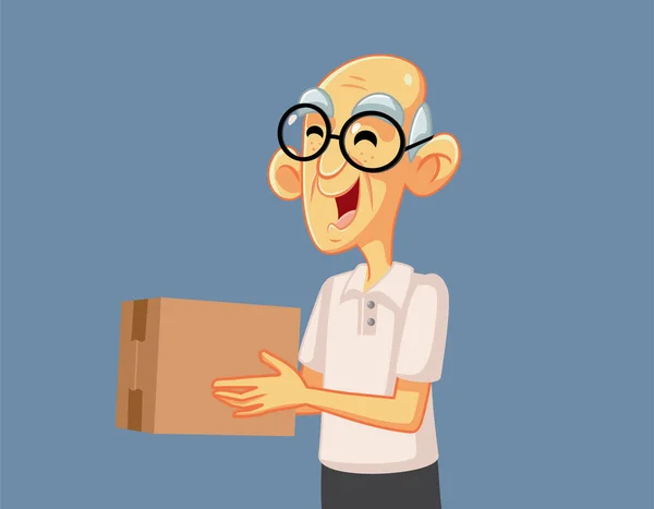 Elderly Man Holding Parcel Box Vector Cartoon Illustration — Image vectorielle