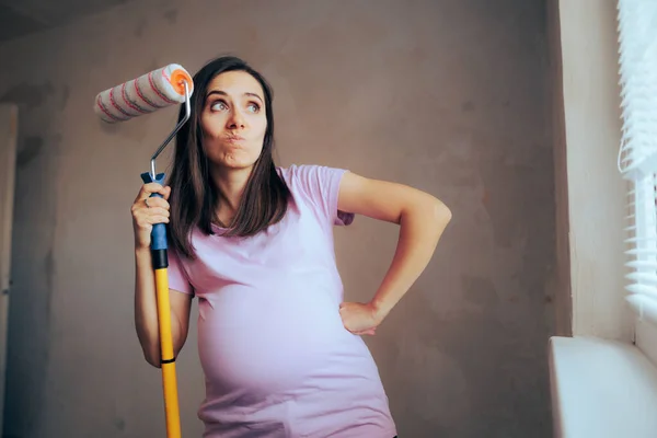 Stressed Pregnant Woman Having Paint Nursery Room — ストック写真