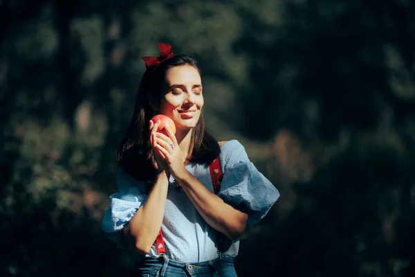 Beautiful Modern Snow White Princess Holding Apple Woods — Stok Foto