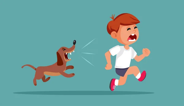 Barking Dog Running Scared Boy Vector Cartoon Illustration — Stockvektor