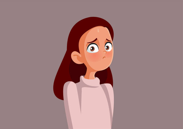 Vector Portrait of a Shy Teenage Girl Feeling Embarrassed