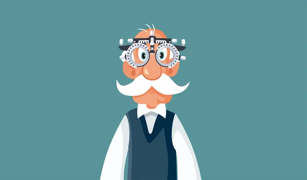 Elderly Senior Man Checking His Eyesight Vector Cartoon — Stock vektor