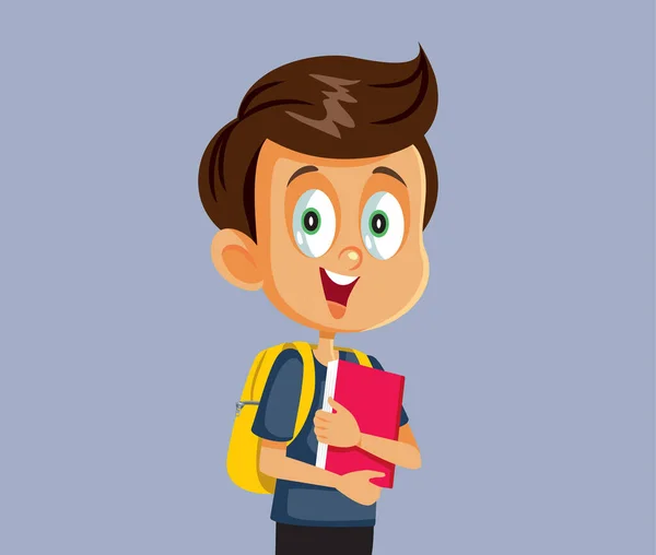 Student Schoolbag Holding Textbook Vector Cartoon Illustration — Stok Vektör