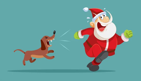 Santa Claus Running Away Barking Dog Vector Cartoon — Archivo Imágenes Vectoriales