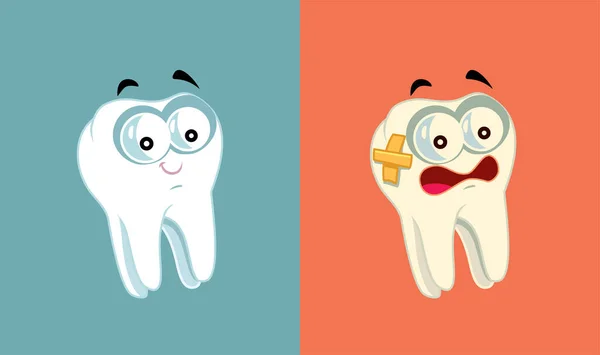 Healthy Unhealthy Molar Tooth Vector Cartoon Illustration — 图库矢量图片