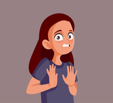 Teen Girl Saying No Making Stop Gesture Vector Illustration