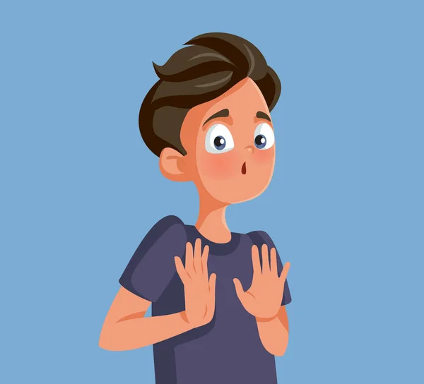 Teen Boy Denying Refusing Making Stop Gesture Vector Illustration —  Vetores de Stock