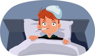 Ill Child Having High Fever Vector Cartoon Illustration