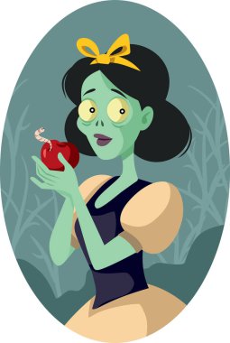 Halloween Zombie Princess Holding an Apple Vector Cartoon Illustration