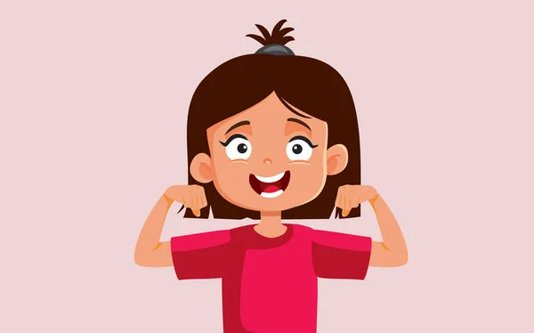 Cheerful Super Strong Girl Vector Cartoon Character — ストックベクタ