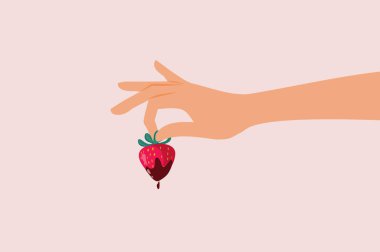 Hand Holding a Strawberry Dipped in Chocolate Vector Illustration