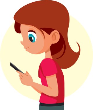 Girl Holding Smartphone Reading and Typing Messages Vector Cartoon