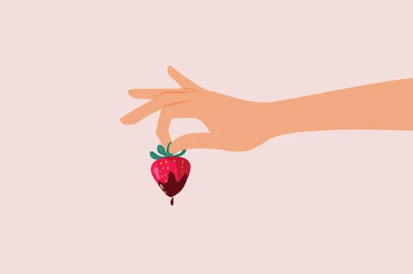 Hand Holding Strawberry Dipped Chocolate Vector Illustration — 图库矢量图片