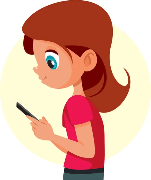 Girl Holding Smartphone Reading Typing Messages Vector Cartoon — Image vectorielle