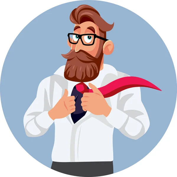 Strong Businessman Revealing His Superhero Identity Vector Cartoon — Stok Vektör