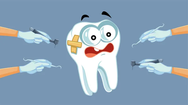 Scared Tooth Mascot Character Afraid Dentist Vector Cartoon — 图库矢量图片