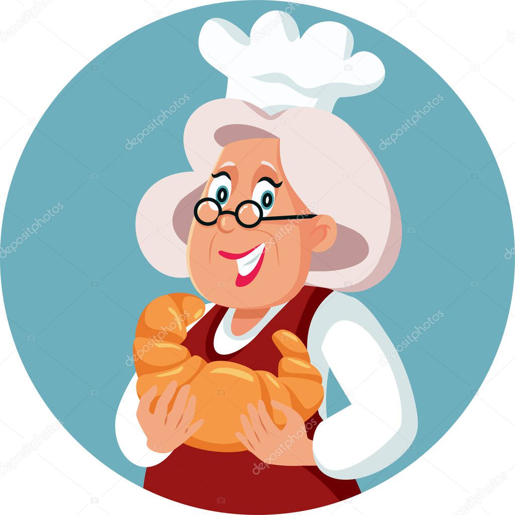 Baker Shop Lady Holding a Big Croissant Vector Illustration