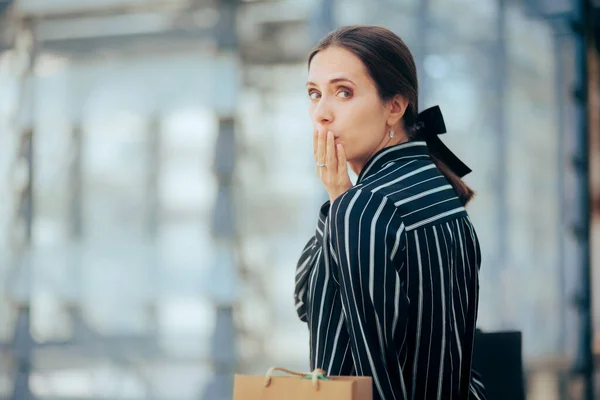 Ashamed Woman Covering Her Mouth Making Mistake — Foto Stock