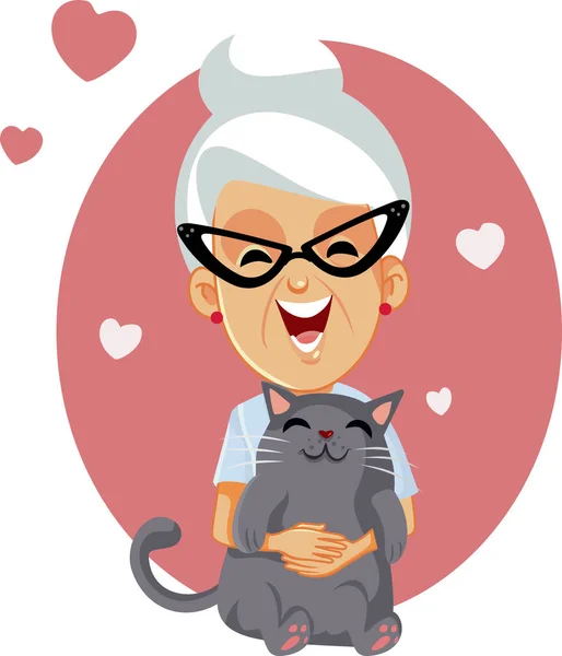 Senior Woman Petting Her Cat Vector Cartoon Illustration — Stok Vektör