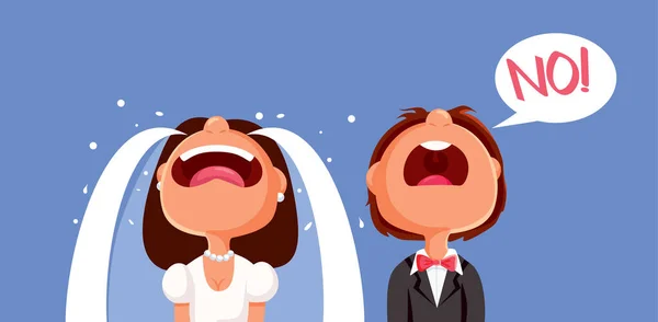 Groom Refusing Marry His Crying Bride Vector Cartoon Illustration — Stock Vector