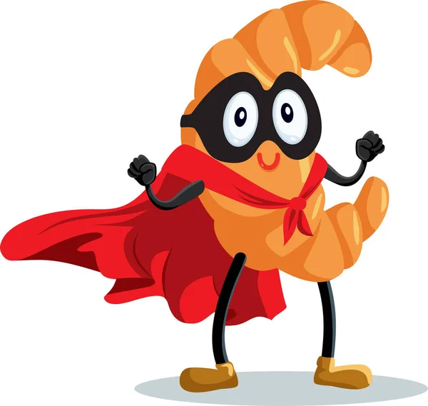Happy Superhero Croissant Mascot Vector Cartoon Illustration — Vettoriale Stock