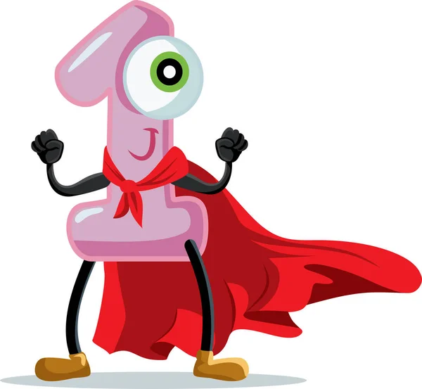 Number One Winner Superhero Mascot Vector Cartoon Illustration —  Vetores de Stock