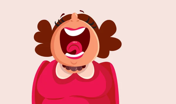 Funny Mature Woman Screaming Vector Cartoon Illustration — ストックベクタ