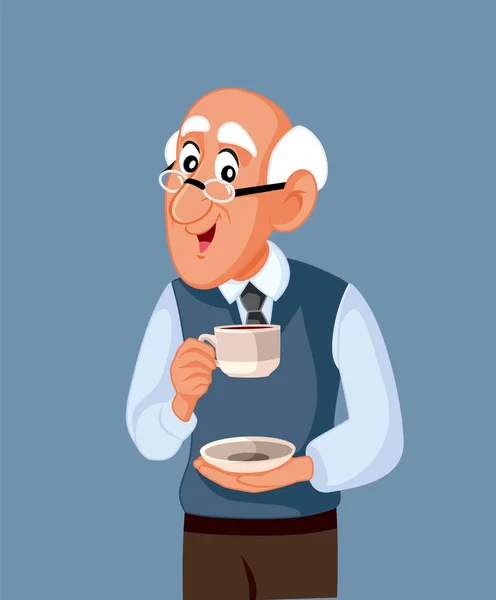 Happy Senior Man Drinking His Coffee Vector Cartoon Illustration — Archivo Imágenes Vectoriales