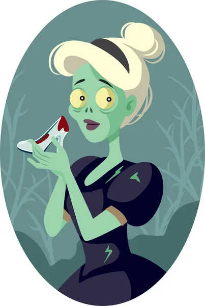 Zombie Cinderella Holding Bloody Shoe Vector Cartoon Illustration — Vettoriale Stock