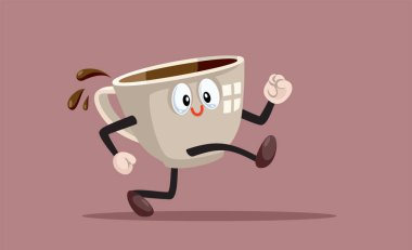 Happy Coffee Cup Running with Energy Vector Cartoon Mascot