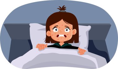 Girl Suffering from Measles Resting in Bed Vector Cartoon Illustration