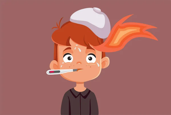 Feverish Boy Burning Infectious Disease Vector Illustration — Stock Vector