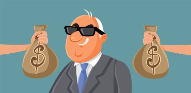 Corrupt Politician Receiving Moneybags as Bribery Vector Illustration