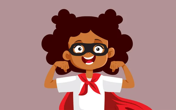 Happy Superhero Girl Flexing Her Muscles Vector Cartoon — Vetor de Stock