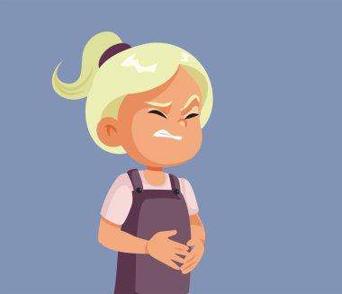 Unhappy Toddler Girl Having a Stomachache Vector Illustration