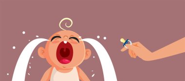 Parent Giving a Pacifier to a Crying Baby Vector Cartoon Illustration
