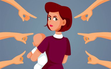 People Mom Shaming Woman with Baby in her Arms Vector Illustration
