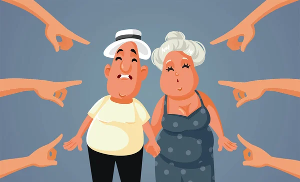 People Pointing Mature Couple Holding Hands Vector Cartoon — Διανυσματικό Αρχείο