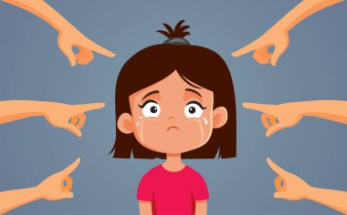 Suffering Crying Girl Being Wrongfully Pointed Out Vector Illustration