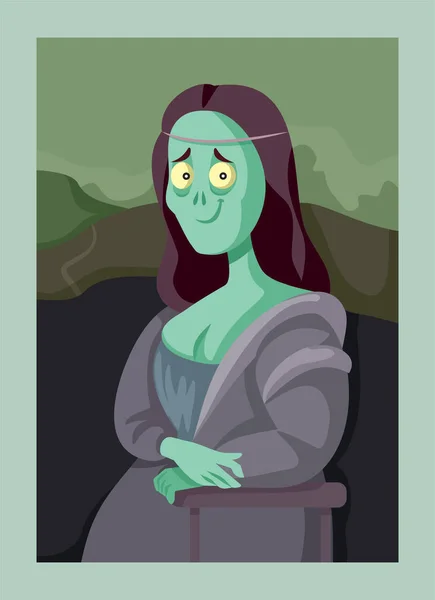 Funny Zombie Mona Lisa Smiling Vector Cartoon Illustration — ストックベクタ